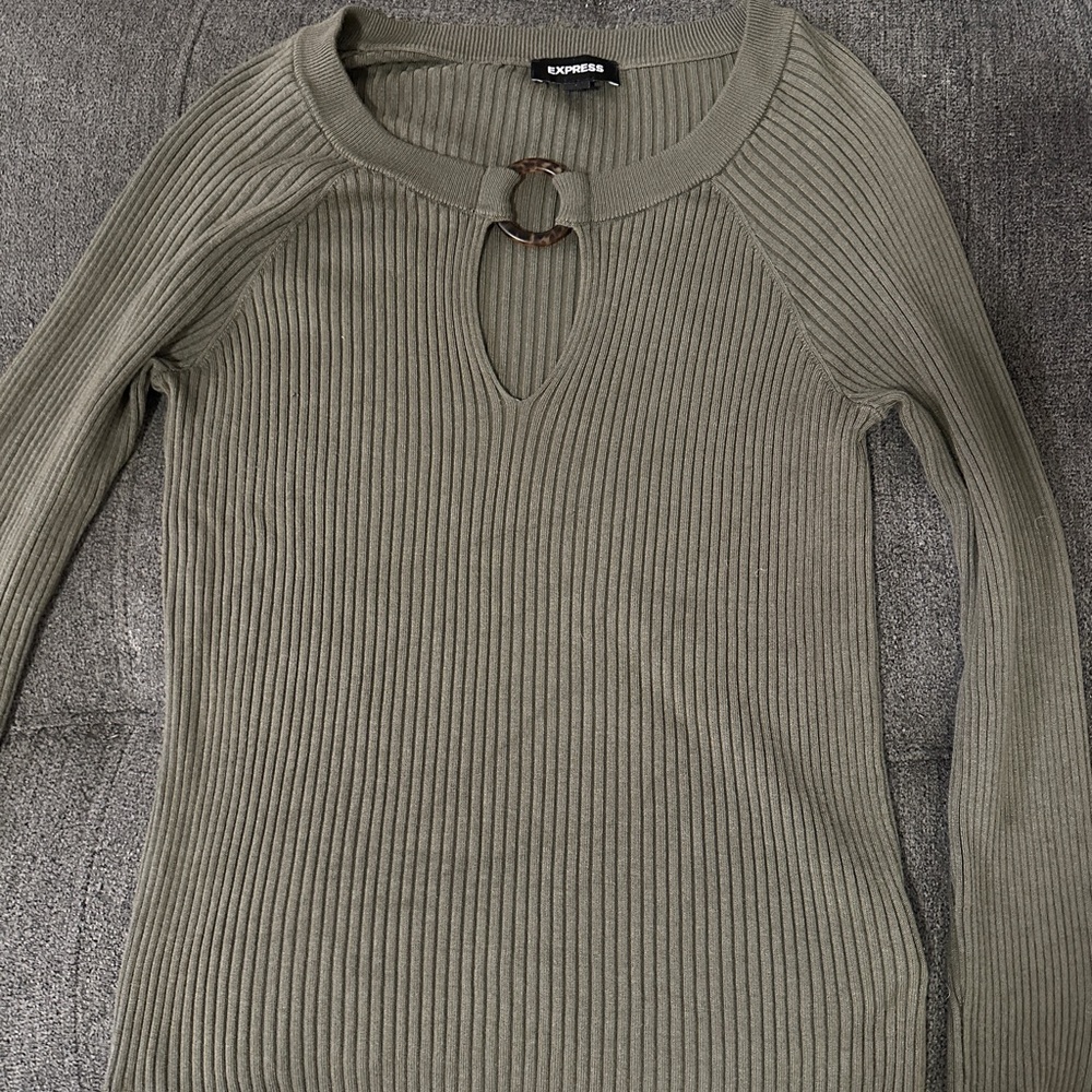 Express Khaki Ribbed Knit Top